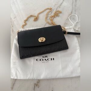 Coach Black Leather wristlet W/ chain strap